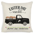 Easter pillowcase with vintage black truck carrying colorful eggs on beige linen - Zl2002064-13 / 45*45cm Cover Only
