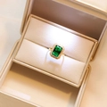 Golden titanium steel ring with emerald green zircon in an elegant beige jewelry box - Green Ring