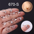 Set de piercings para nariz 20G 8mm en plata con colgantes de circón estrella y luna - Forma de Corazón (1#) / Plateado