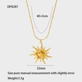 Detailed view of gold 18k plated sun pendant necklace with 32mm width and ball chain size - Wavy Sun Style (DFN287)