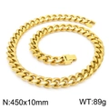 Polished golden stainless steel Cuban link necklace for men 10mm width 450mm length - 450mm x 10mm (KN225366-Z)