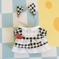 Schwarz-weißes kariertes Puppenkleid-Set mit Katzenohr-Stirnband und roter Schleife - Passend für 17cm Puppe / Schwarz-Weiß Karierter Prinzessinnenrock + Katzenohren