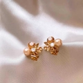 Close-up of vintage flower earrings with amber crystals and champagne pearls on silk - Silver Needle / Brown Floral Style (5#)