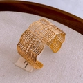 Elegant 18K gold-plated wide hollow cuff bracelet with geometric cutout patterns - Gold Wide Hollow Pattern (HB2607)