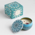 Blue mandala tin soy wax candle with dried flowers and matching gift box set - Ocean Star (6cmX4cm With Color Box)