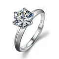 Adjustable S925 sterling silver ring with classic six-prong round moissanite setting - T-style 6-Prong 1ct / Adjustable Open
