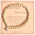 Handmade gold beaded heart charm bracelet displayed on a motivational gift card - Gold Heart With Card Style