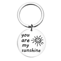 Porte-clés en acier inoxydable poli gravé You are my sunshine avec un motif soleil - Boucle Ronde