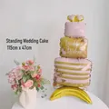 Palloncino in alluminio a forma di torta nuziale con fiori e testo Wedding Wishes - Palloncino Torta Nuziale con Base
