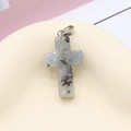 Natural gray stone cross pendant with silver bail for necklaces and fashion jewelry - Labradorite/Flash Stone