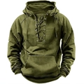 Sudadera vintage verde oliva para hombre con cuello con cordones y bolsillo de canguro - S / Tops / Verde Militar