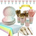 Vaisselle de fête dégradé arc-en-ciel avec pois dorés incluant assiettes et tasses pour 25 - Nappe Arc-en-ciel Dégradé 130*220cm
