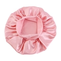 Detail of pink satin sleep cap featuring elastic pleated edge and glossy fabric texture - One Size / Champagne
