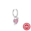 Elegante S925 Sterling Silber Creolen mit rosa Kristall-Herz und Pfeil Anhänger - Herz und Pfeil / Weißgold