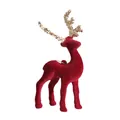 Renna di Natale in velluto rosso con corna glitterate oro e cordino per appendere - Rosso