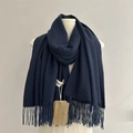 Deep blue cashmere feel scarf with tassels displayed on a mannequin for winter warmth - 200x68cm / Navy Blue