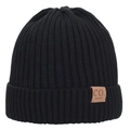 Detalle de gorro de punto negro de doble capa con un parche de cuero marrón de CO. - M (56-58cm) / Negro Puro