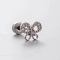 Silver butterfly screw back earring with pink zircon and clear crystals for women - Butterfly Bow Style (A08-4# Single)