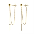 Elegant gold drop chain earrings with polished vertical bar pendants for women - Gold Dangle Ear Line (APE52-14K) / Gold