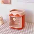 Pink and orange refrigerator-style desk organizer with cute pig nose handle and double slots - Pig Shaped Pen Holder / Orange Pink