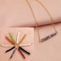 4mm glass stone beaded necklace on gold stainless steel chain with multiple colors - Black