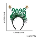 Serre-tête Nouvel An 2026 vert avec étoiles dorées et guirlandes pour décoration de fête - Taille unique / Serre-tête Étoiles Vertes 2026