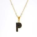 Golden stainless steel necklace featuring a black enamel letter P pendant with circular patterns - Letter P (Single Pendant)