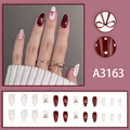 Unghie finte a mandorla vintage bordeaux e bianche a pois con motivi a fiocco - Stile Vintage Rosso Vino Fiocco Pois (A3163)