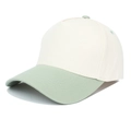 Detail view of two-tone canvas baseball cap with beige crown and sage green curved brim - Beige/Light Green