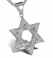 Silberner Hexagramm-Stern-Anhänger mit Kristallen und poliertem Edelstahl-Finish - Stahlfarbe Davidstern Anhänger
