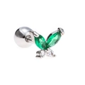 Silver butterfly cartilage piercing with green marquise gems and screw back closure - Green/Silver/Small