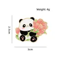 Cute panda enamel pin holding a pink flower bouquet cartoon animal brooch accessory - Panda Pink Bouquet