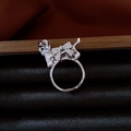 Silver running puppy ring with sparkling rhinestones and pearl neck detail - 49# Silver Rhinestone Puppy Ring
