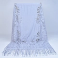 Elegant lavender blue lace shawl featuring hollow floral patterns and fringe details - 180cmx60cm / Light Gray