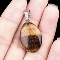 Colgante de gota de ojo de tigre con enganche plateado y textura natural de ojo de gato - Ojo de Tigre (1 pieza)