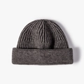 Classic warm winter knitted beanie hat in dark grey with double-cuffed ribbed texture - One Size / Dark Gray