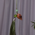 Verawood hollow sachet rabbit pendant with green beads and silk tassel decor - Approx. 3.1x1.8cm / Pearwood Conch Style - No Aroma Pill