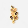 Miniature golden leaf pendant with brown enamel inlay and integrated hanging loop - Brown Coffee