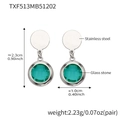 Green glass stone earrings in 18k gold plated stainless steel with a circular design - Earrings Only / Steel Light Green