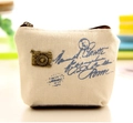 Cream canvas coin purse with vintage Rome print and bronze camera charm decoration - Off-white Camera