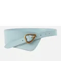 Women's wide leather corset belt in aqua blue with triangular gold metal buckle - Aqua Blue