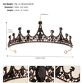 Macro detail of vintage gold alloy crown with black rhinestones and size measurements - J2936 Black Gold