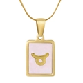 18K gold plated Taurus zodiac necklace with pink shell inlay on a flat snake chain - Taurus / Pink Mother of Pearl