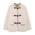 Women's faux fur jacket in beige with leather trim and stylish horn button closure - XS / Apricot