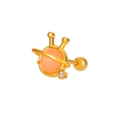 Golden planet stud earring with orange stone and white zircon accent for women - Rabbit (K-354)