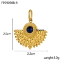 Pendentif éventail en acier doré avec pierre naturelle bleue et texture martelée - FP29070B-8 Style Bleu Foncé