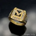 Anello hip hop da uomo in acciaio 316L con rilievo ad aquila e strass incastonati - US 12 / Oro e Argento