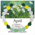 Natural 8mm malachite and crystal bead April birthstone bracelet with floral gift card - April