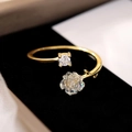 Adjustable gold flower ring with iridescent resin rose and sparkling round zircon - Adjustable Open / Gold