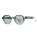 Retro grey translucent round sunglasses with acetate frame and metal rivet accents - Blue and Gray Frame